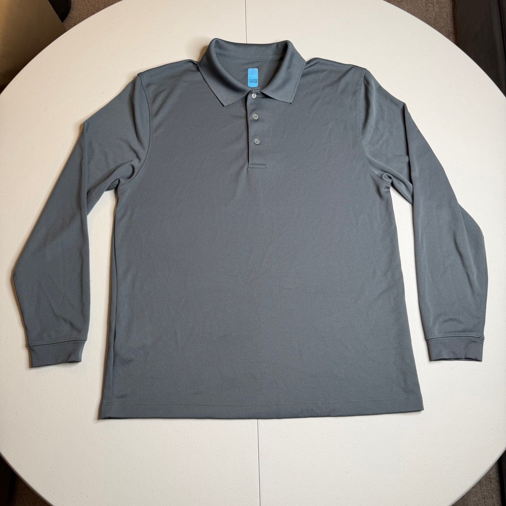PGA Tour Mens Long Sleeve‎ Polo Shirt Large Gray Performance Mesh Golf Top